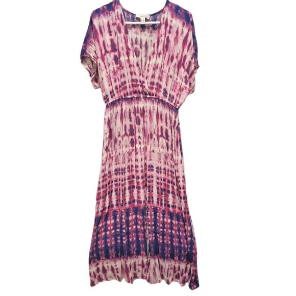 2X Forever 21 Pink Purple Toe Dye Maxi Dress Split Front Rayon - Picture 1 of 8